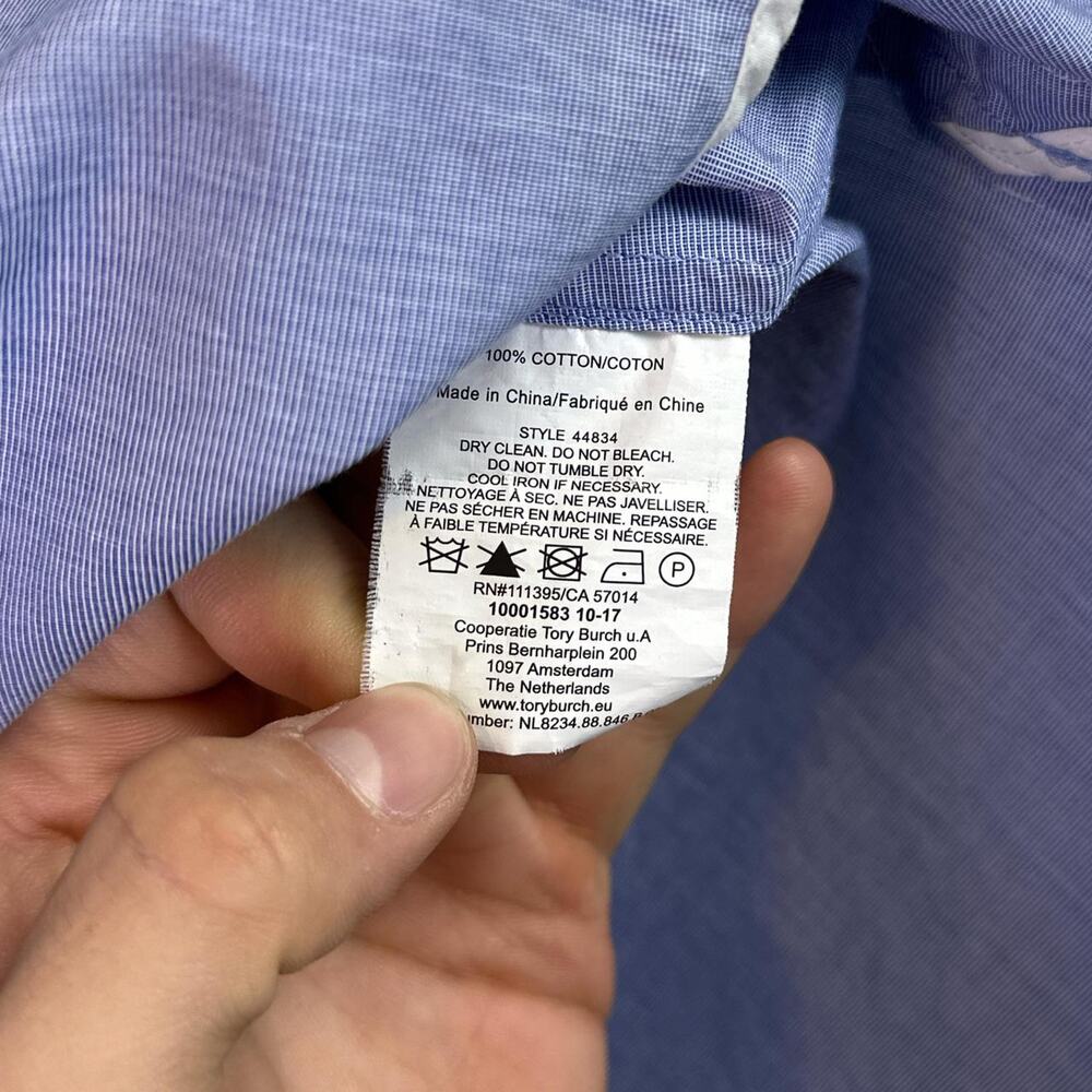 Tory Burch Button Up Shirt Women’s Size 8 Blue White Contrast Collar Preppy - Picture 4 of 7